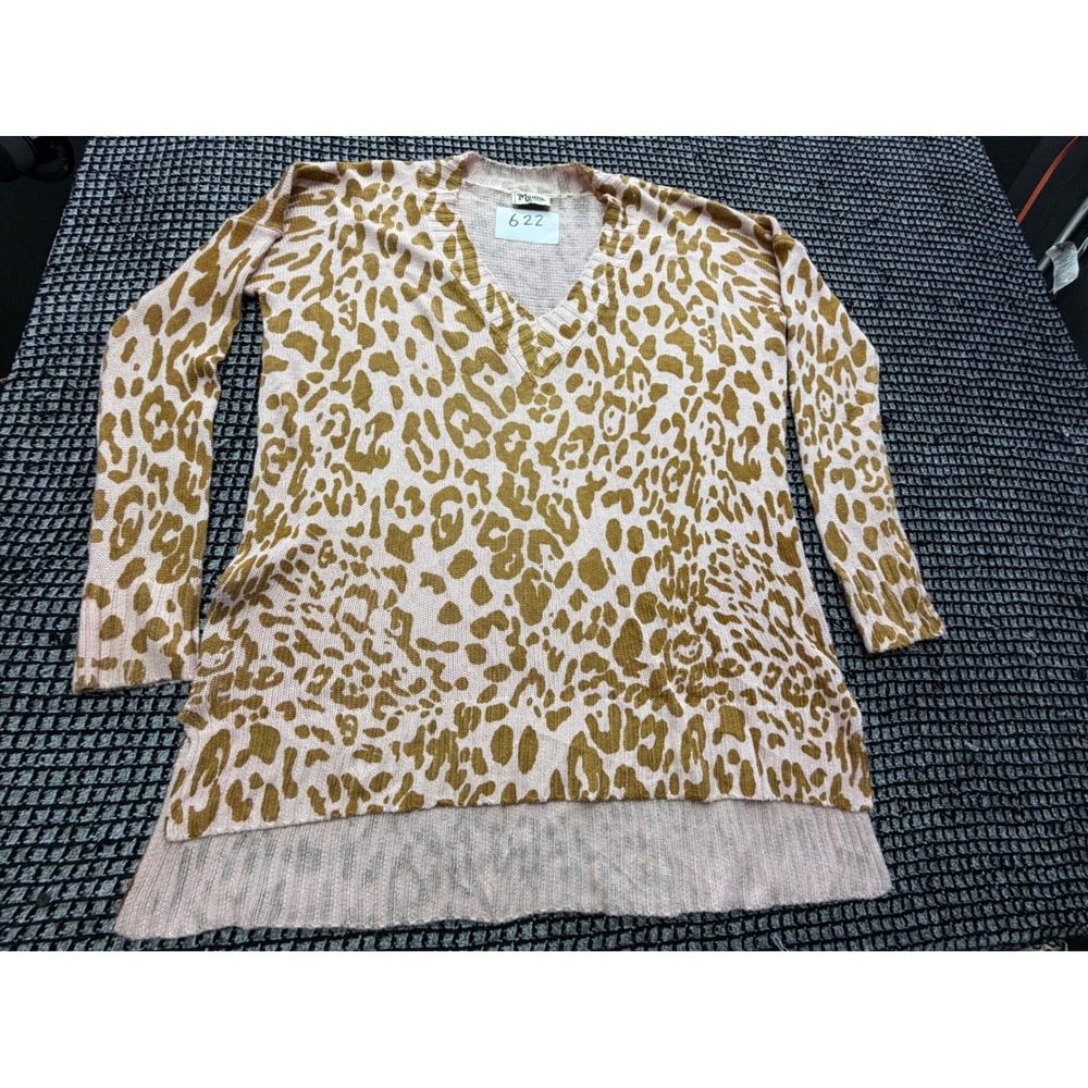 Show Me Your Mumu Sweater Womens Small Pink Leopard V-Neck High-Low